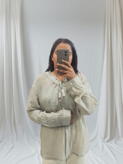 light sage green textured top