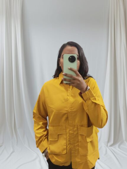 smart collared neck and front button closure